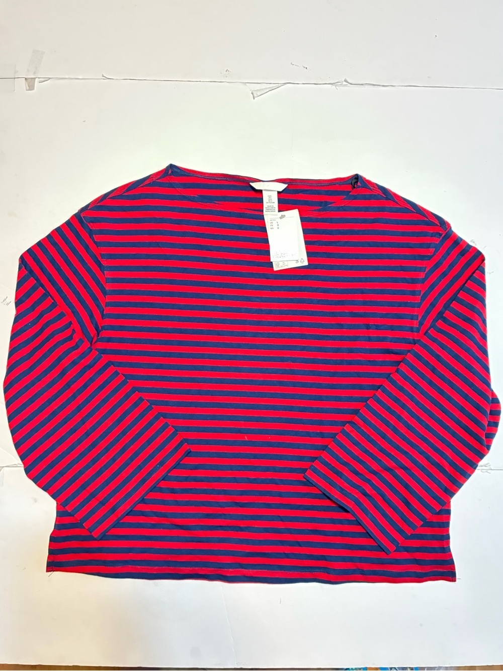 H&M Women’s Size Large Red and Blue Striped Long Sleeve Top